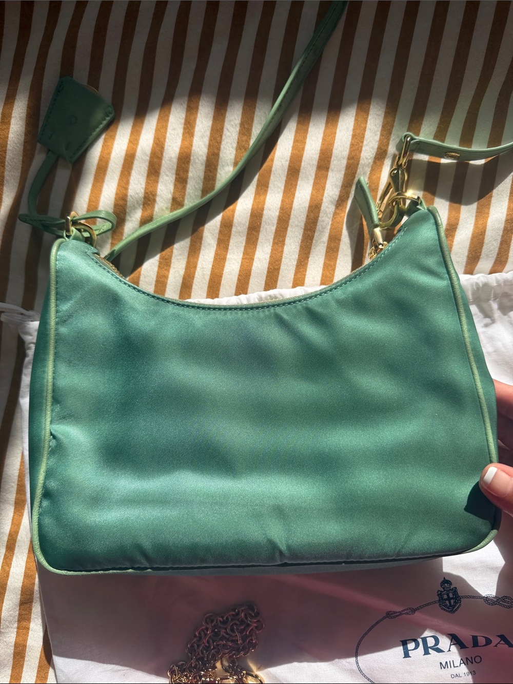 Limited Edition Prada Ostrich and nylon Green Re-Edition bag - Picture 6 of 11